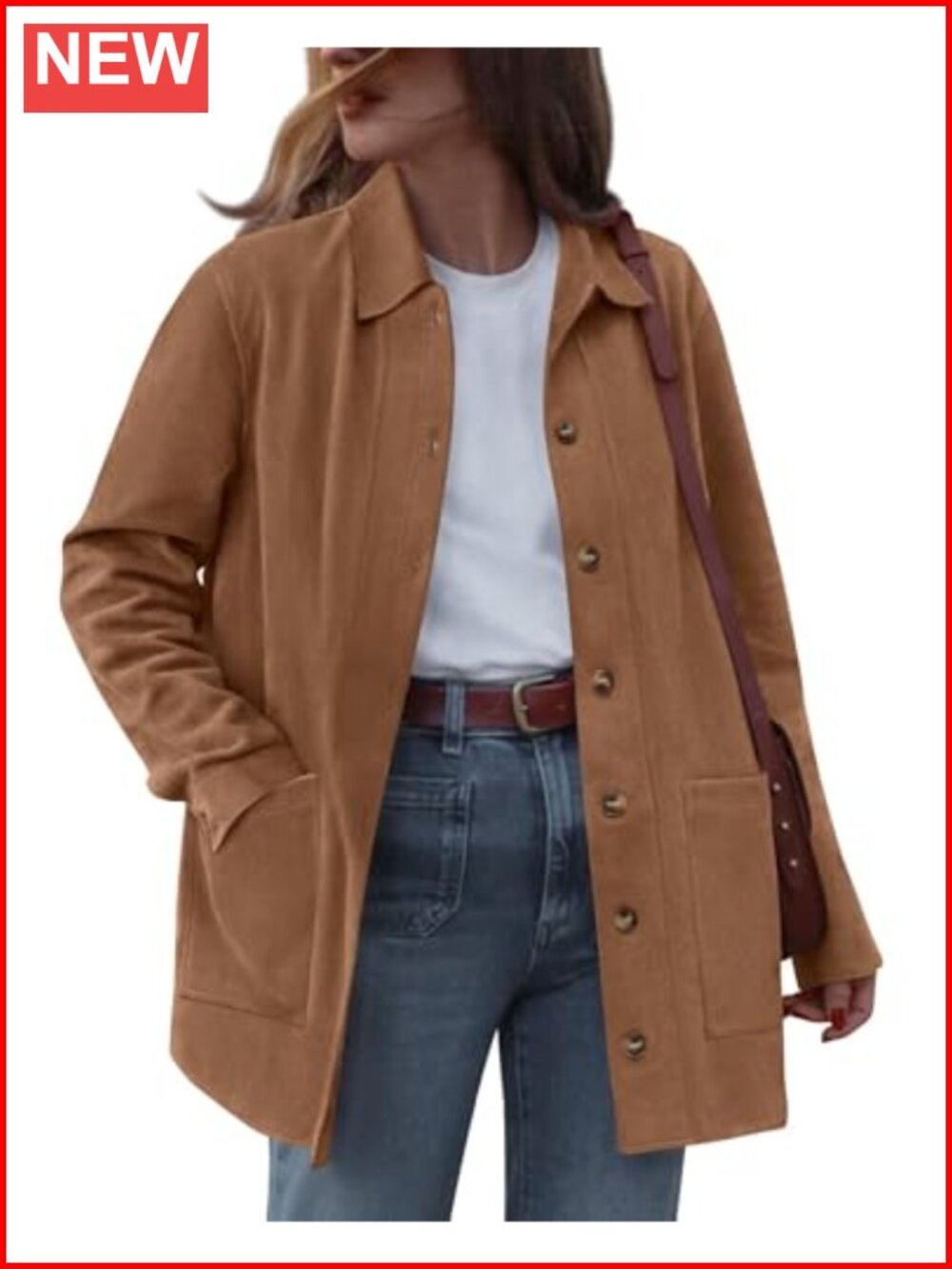 Faux Suede Casual Jacket for Women Fall Winter Button Down Long Sleeve